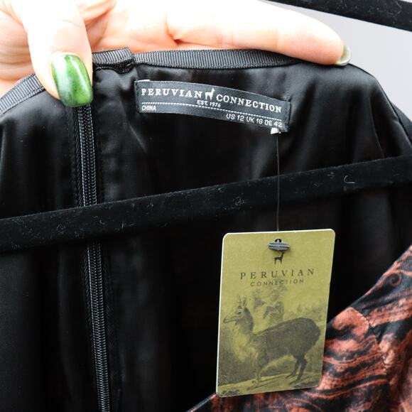 Peruvian Connection Abstract Maxi Skirt Brown Rust Print Size 12 NWT - Picture 3 of 3